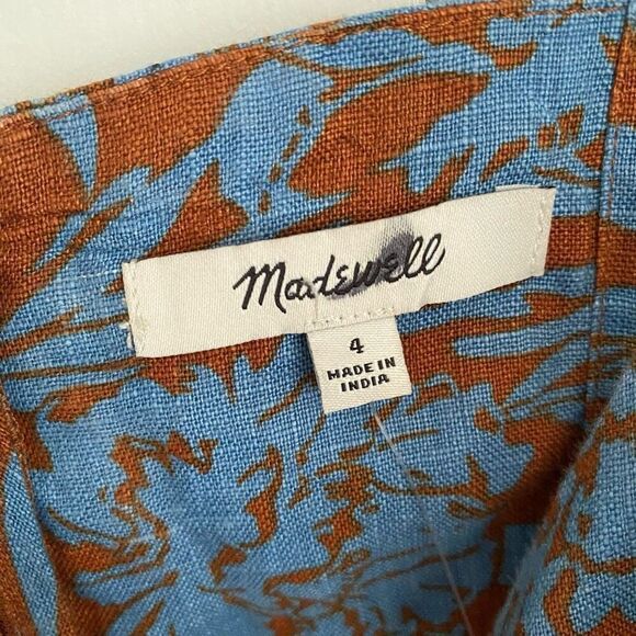 Madewell Sweetheart Mini Dress in Floral 100% Linen Blue Isle Size 4 NWT - Picture 5 of 9